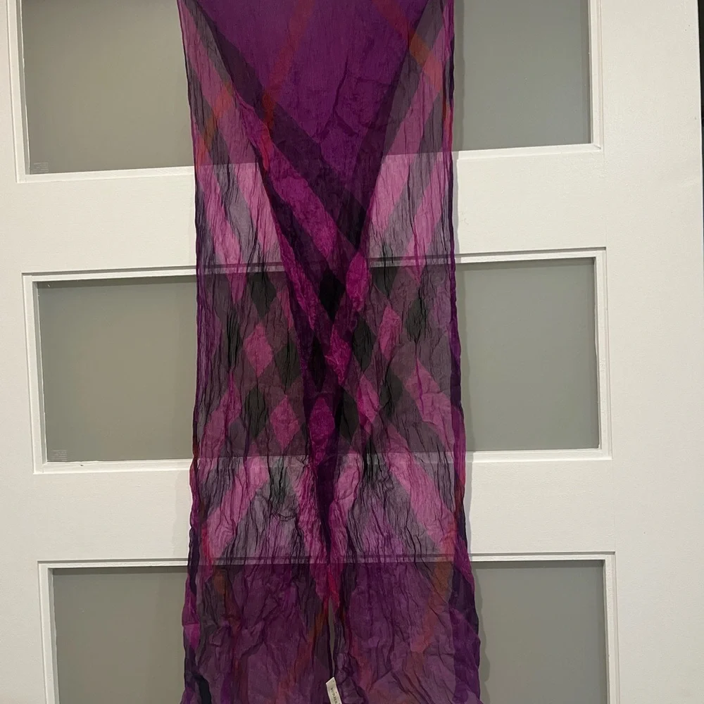 Burberry lightweight silk Purple and Black Sheer Scarf - Picture 1 of 9
